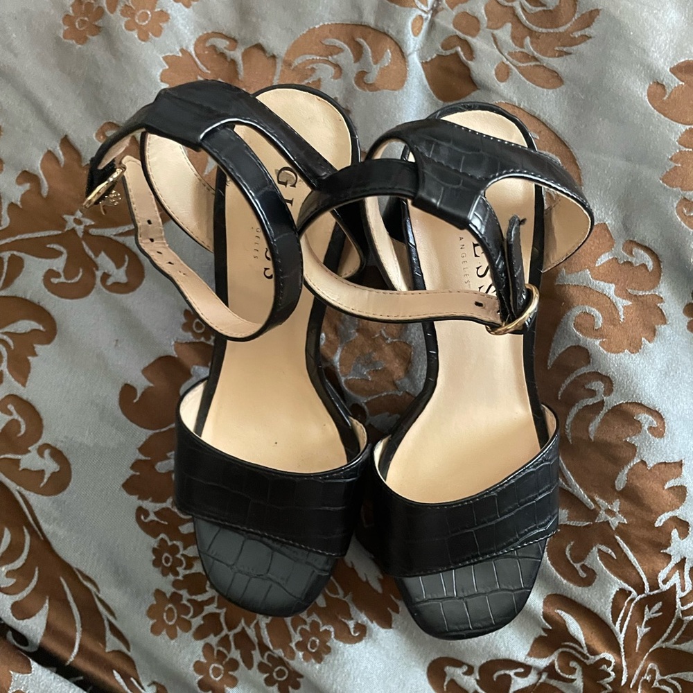Black Croc-Embossed Women’s Sandals